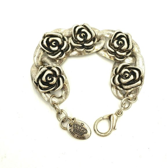 Tutti Frutti Silver Tone Rose Flower Link Bracelet - Picture 7 of 12